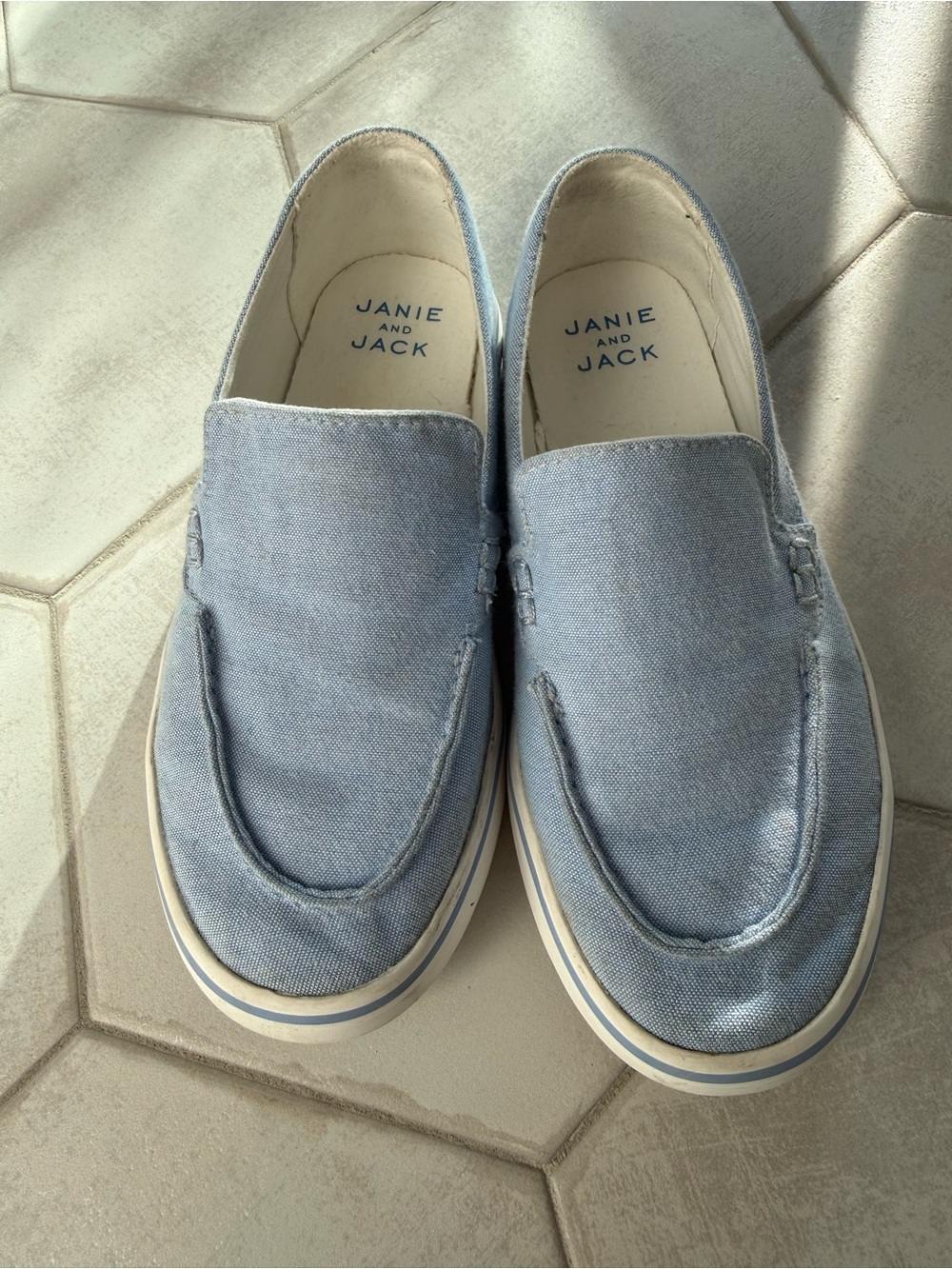 Janie and Jack Light Blue boys Canvas Slip-On Loafers size 12